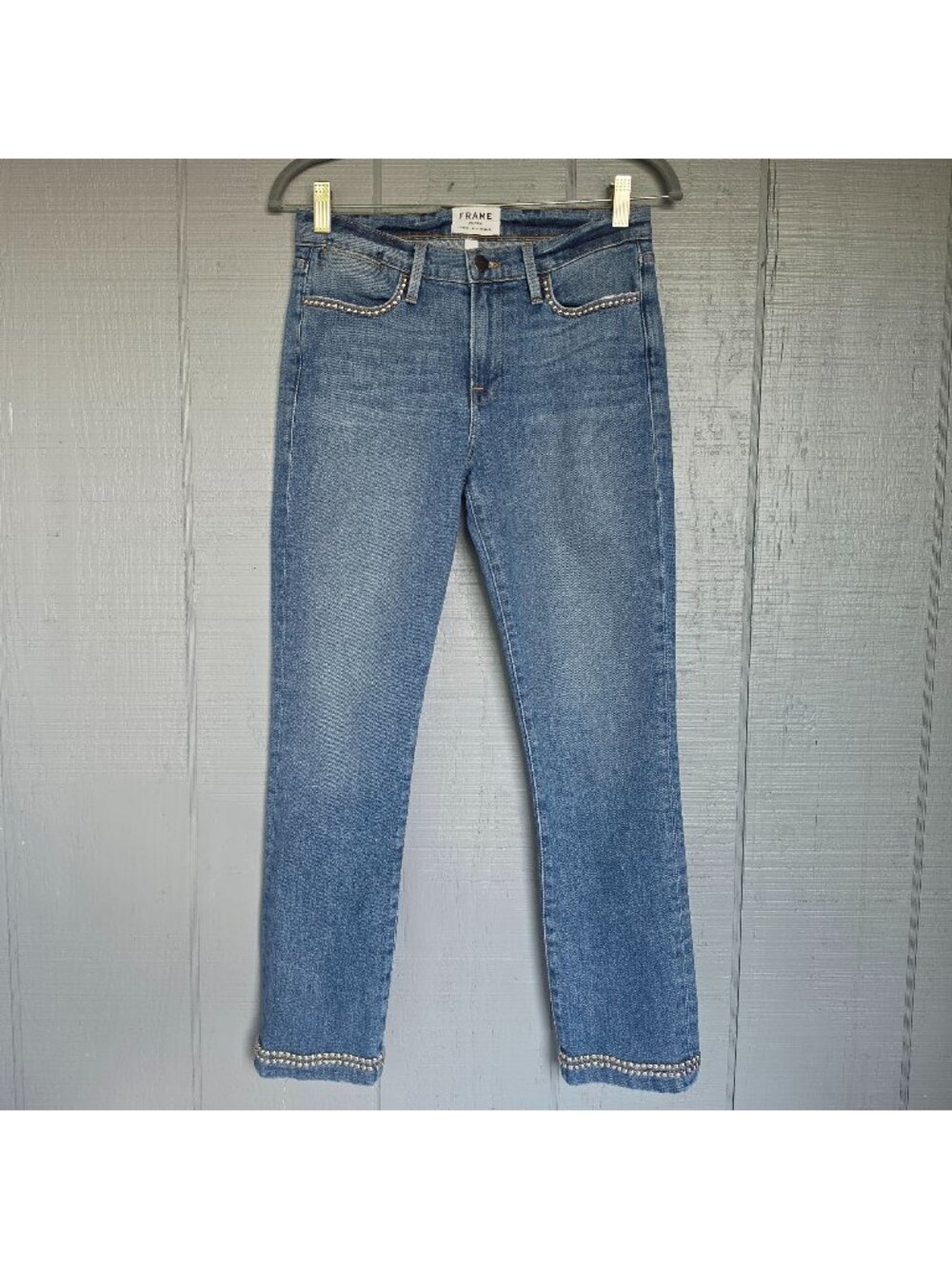 Frame Denim Size 26 Anstee Studded Embellished Straight Leg Jeans Made in USA